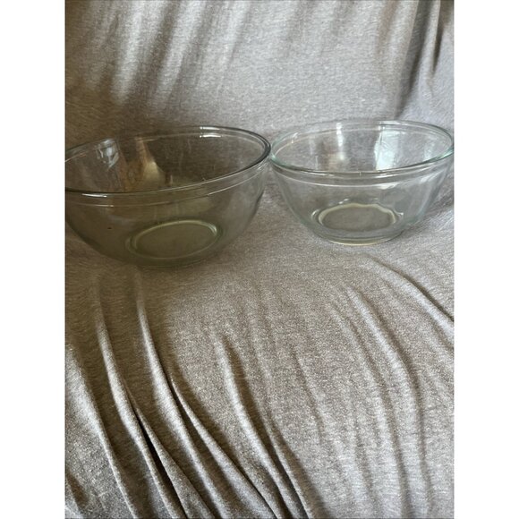 Vintage Mixing Serving Clear Glass Bowl Made in Mexico 8” & 9" Lot of 2 Heavy - Picture 1 of 11